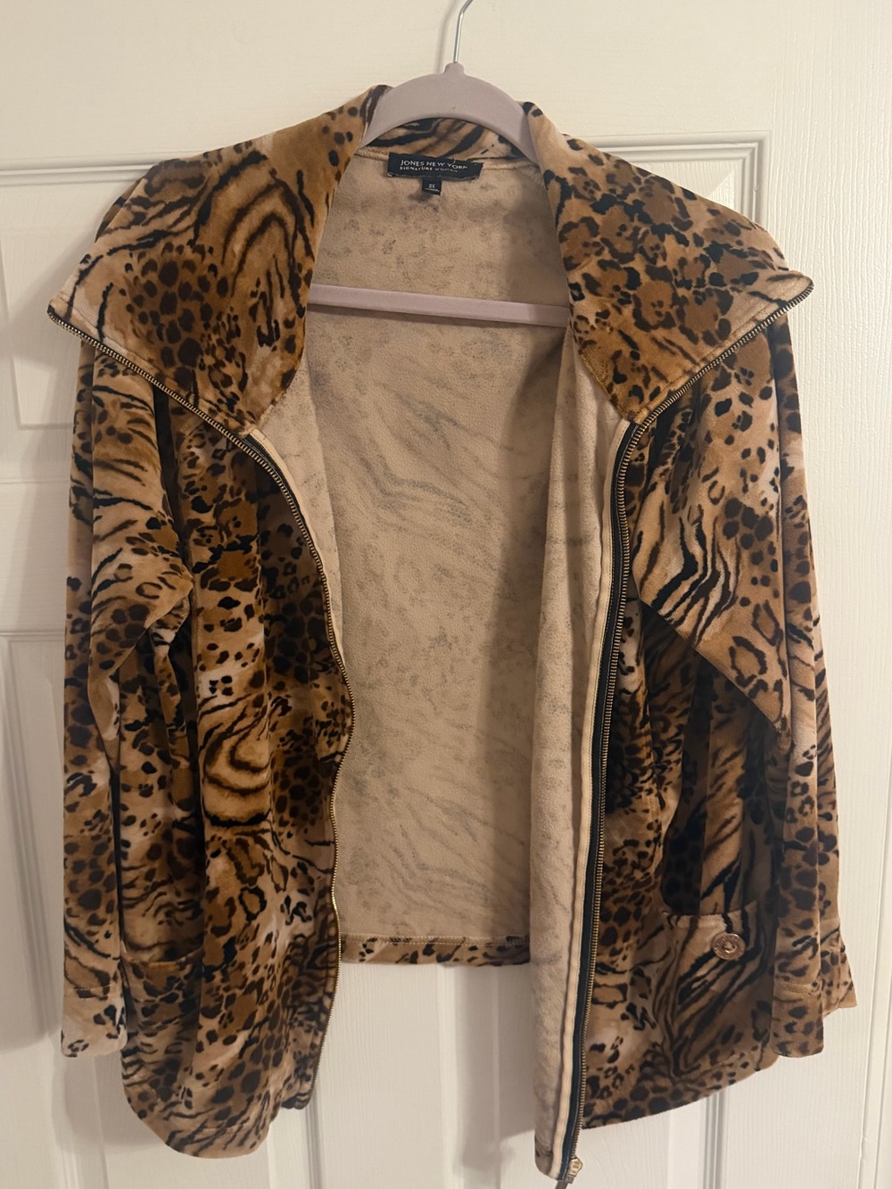 Jones New York Leopard-Print Teddy Jacket - Brown